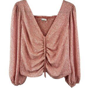 Abercrombie & Fitch Women Top Large Pink Floral Long Balloon Sleeve Cinch Boho